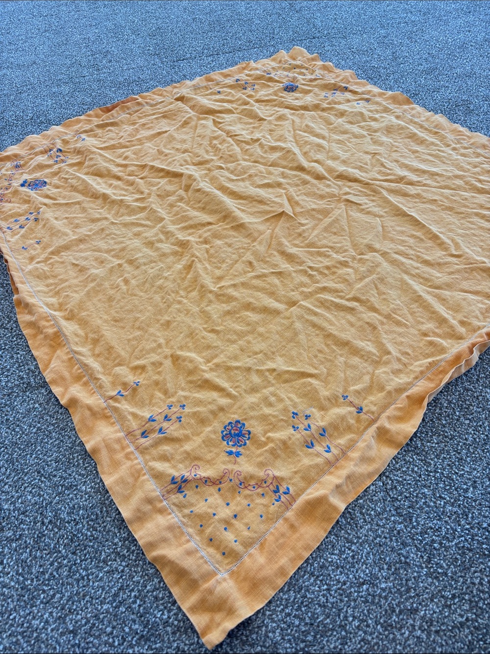 Embroidered Orange and blue tablecloth